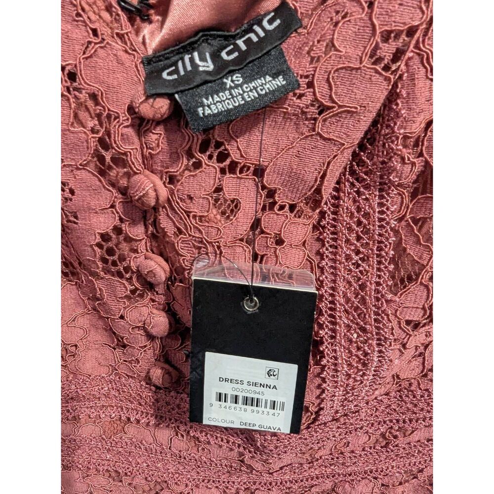 City Chic Dress Sienna Deep Guava Women's Plus XS (14/L) Lace Ruffles BNWT - Picture 5 of 11